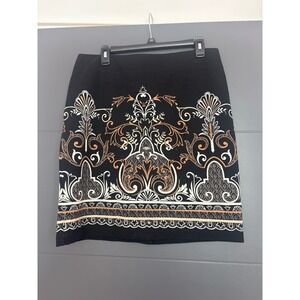 J McLaughlin Black‎ Paisley Print Pencil Skirt Size 8
